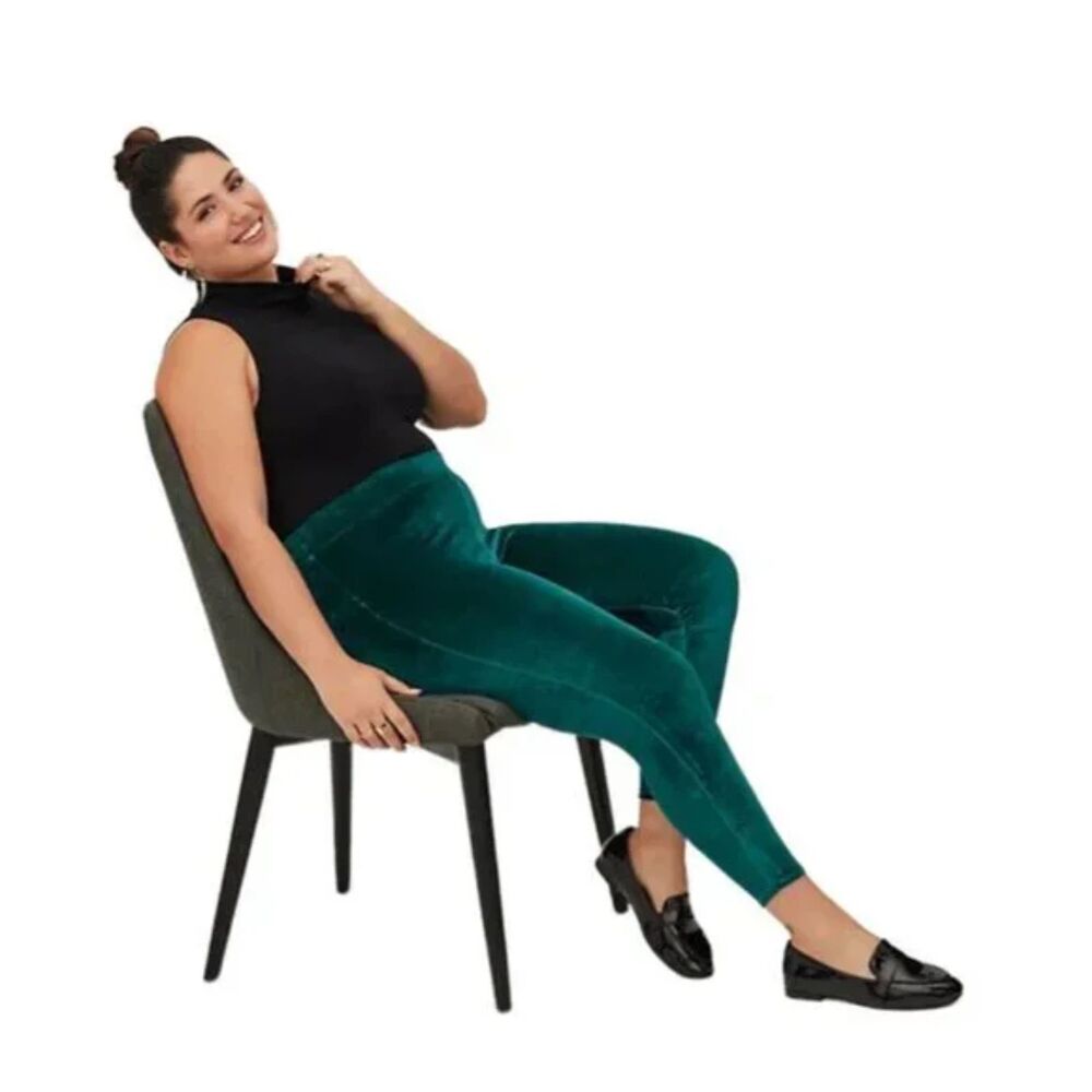 GUC Torrid Women's Velvet Velour Emerald Green Ankle Skinny Leggings sz 0